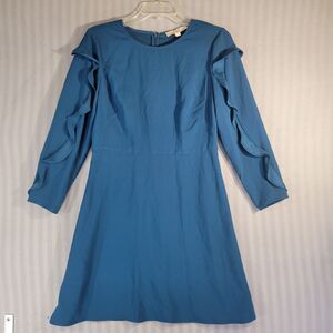 loft womens dress size 4 blue long ruffle sleeve zip close classy career wear